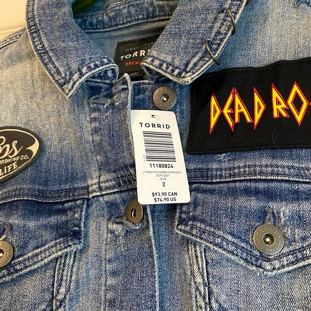Torrid Patchwork Denim Vest Womens 2x Distressed New with Tags!